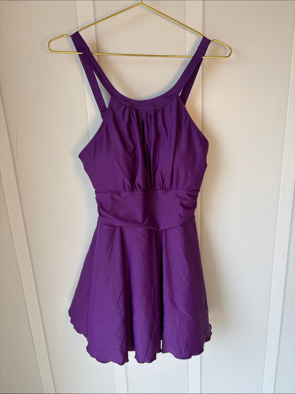 Women's Purple One-Piece Swimsuit with Skirt Swim Dress